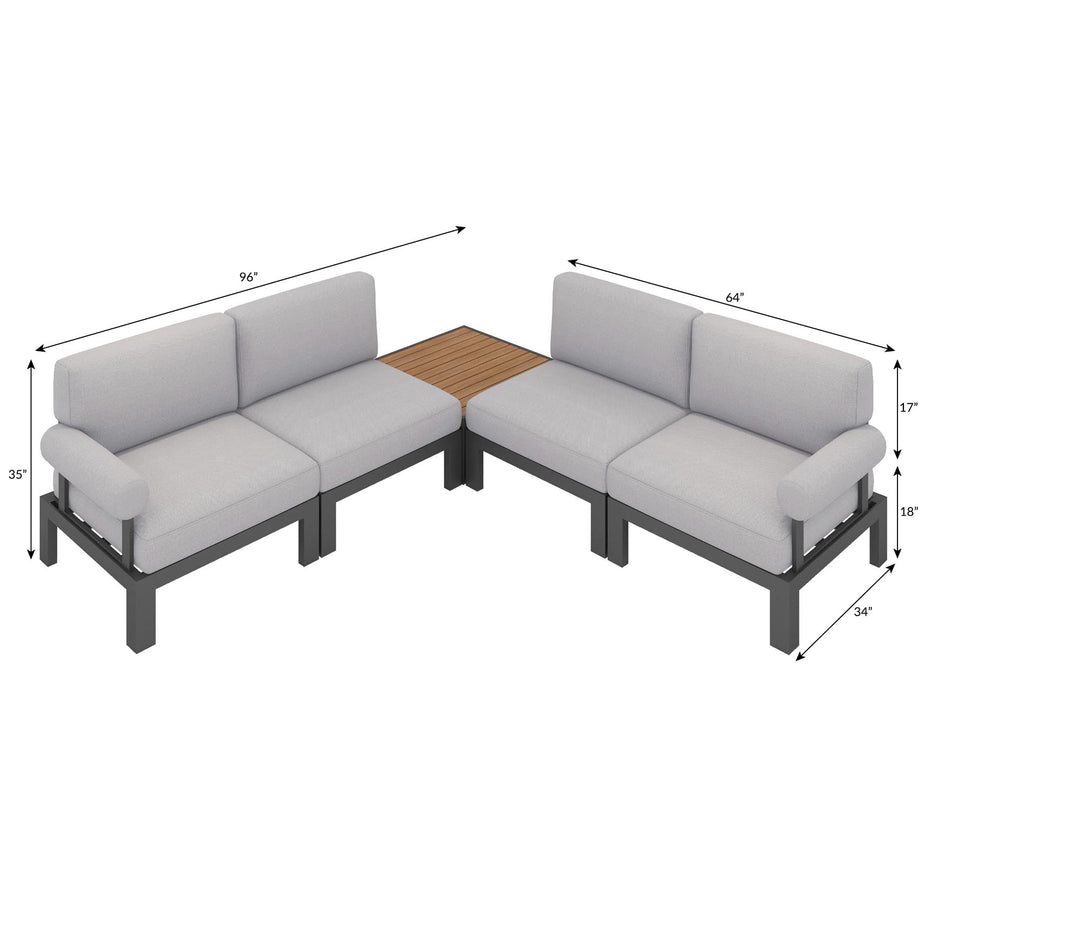 Flexion Home Newport 5‑Piece Outdoor L‑Shaped Sectional Conversation Set - FlexionHome
