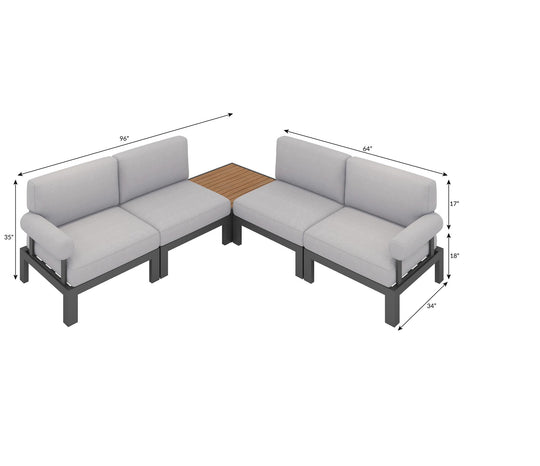 Flexion Home Newport 5‑Piece Outdoor L‑Shaped Sectional Conversation Set - FlexionHome