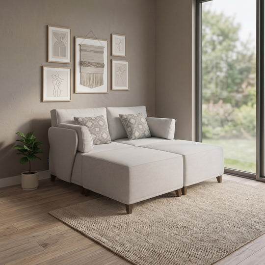 Flexion 4-Piece Double Chaise Lounge – Modular Armless Sectional with Washable Slipcovers - FlexionHome