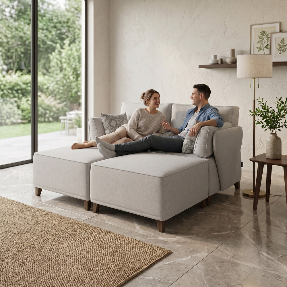 Flexion 4-Piece Double Chaise Lounge – Modular Armless Sectional with Washable Slipcovers - FlexionHome