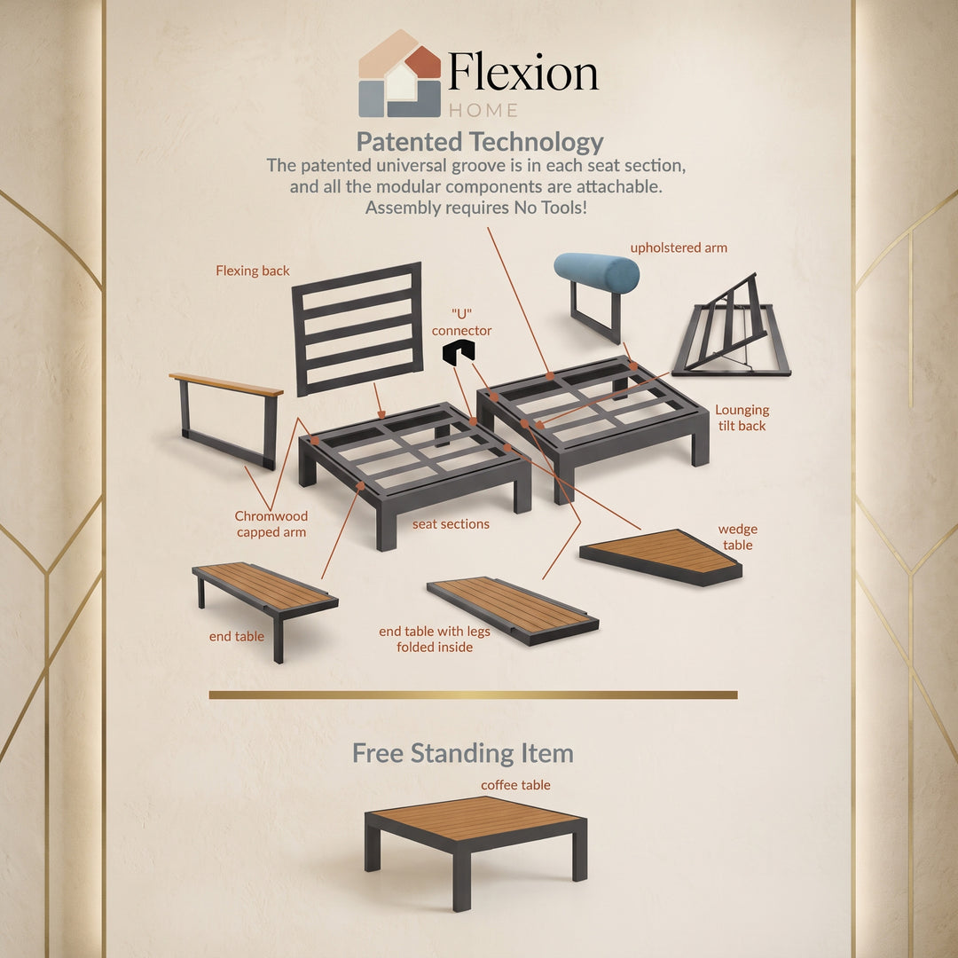 Flexion Home Newport 5‑Piece Outdoor Modular Conversation Set - FlexionHome