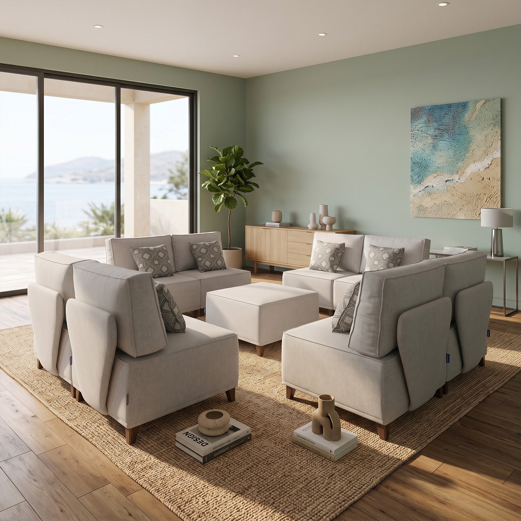Flexion 9-Piece Conversation Group – Premium Modular Sectional with Washable Slipcovers - FlexionHome