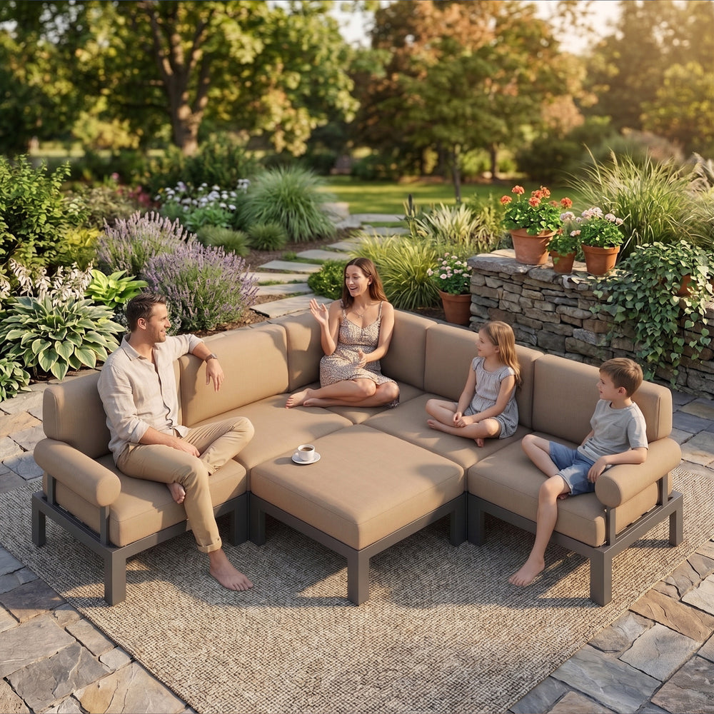 Flexion Home Newport 6-Piece Outdoor L-Shape Sofa Set - FlexionHome