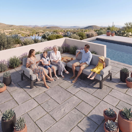 Flexion Home Newport 5‑Piece Outdoor L‑Shaped Sectional Conversation Set - FlexionHome