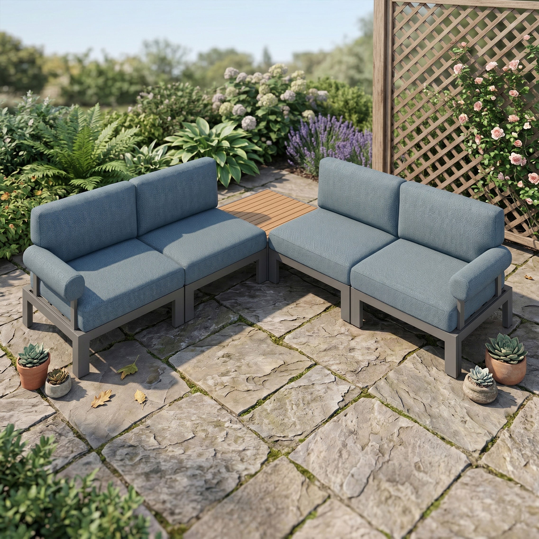 Flexion Home Newport 5‑Piece Outdoor L‑Shaped Sectional Conversation Set - FlexionHome