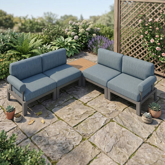 Flexion Home Newport 5‑Piece Outdoor L‑Shaped Sectional Conversation Set - FlexionHome