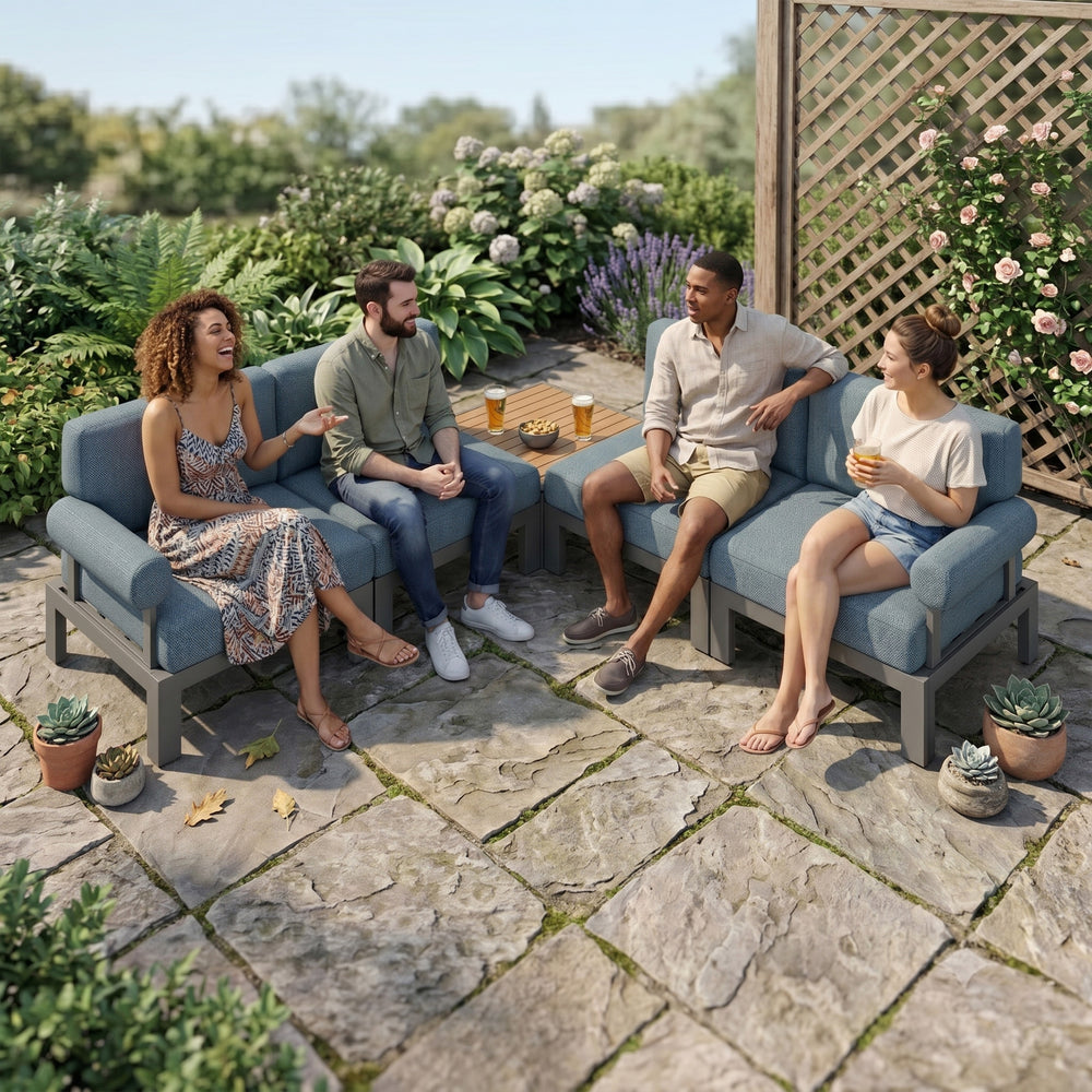 Flexion Home Newport 5‑Piece Outdoor L‑Shaped Sectional Conversation Set - FlexionHome