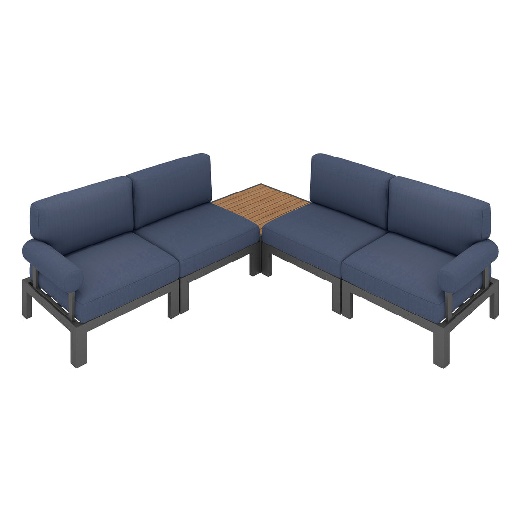 Flexion Home Newport 5‑Piece Outdoor L‑Shaped Sectional Conversation Set - FlexionHome