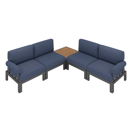 Flexion Home Newport 5‑Piece Outdoor L‑Shaped Sectional Conversation Set - FlexionHome