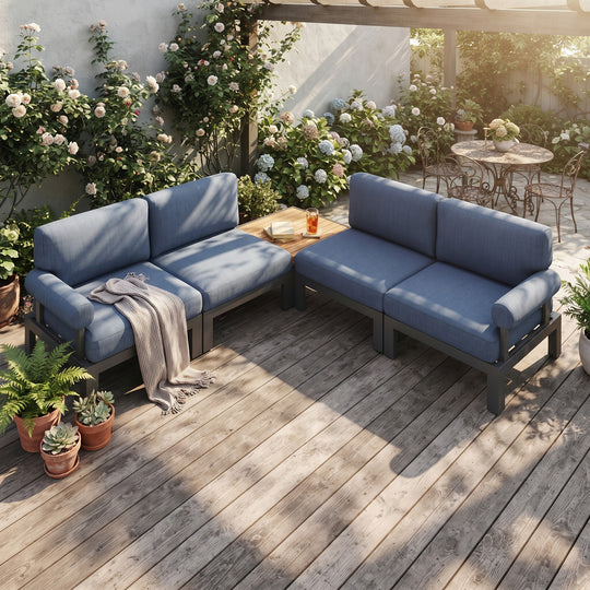 Flexion Home Newport 5‑Piece Outdoor L‑Shaped Sectional Conversation Set - FlexionHome