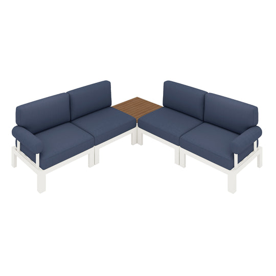 Flexion Home Newport 5‑Piece Outdoor L‑Shaped Sectional Conversation Set - FlexionHome