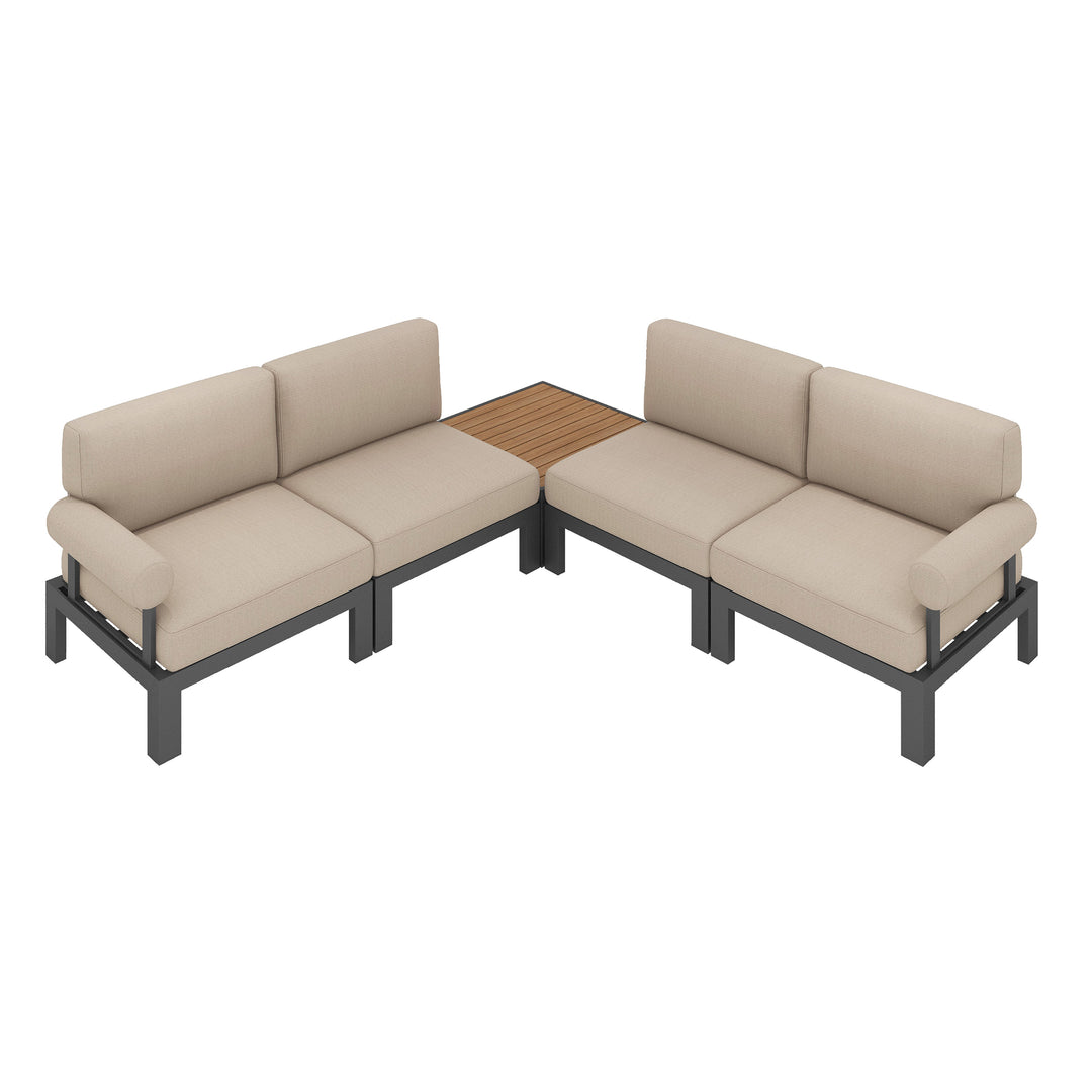 Flexion Home Newport 5‑Piece Outdoor L‑Shaped Sectional Conversation Set - FlexionHome