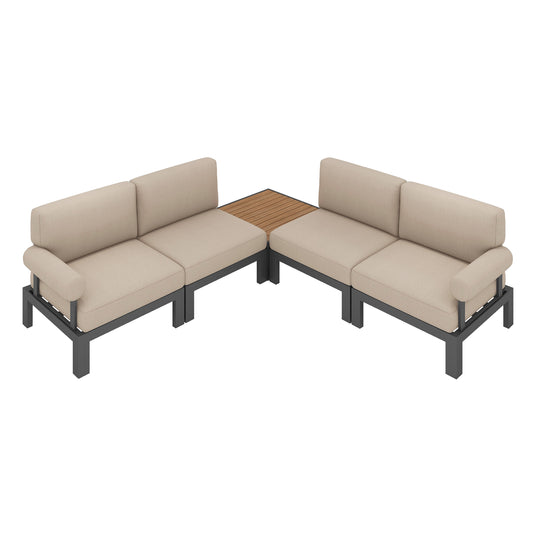 Flexion Home Newport 5‑Piece Outdoor L‑Shaped Sectional Conversation Set - FlexionHome
