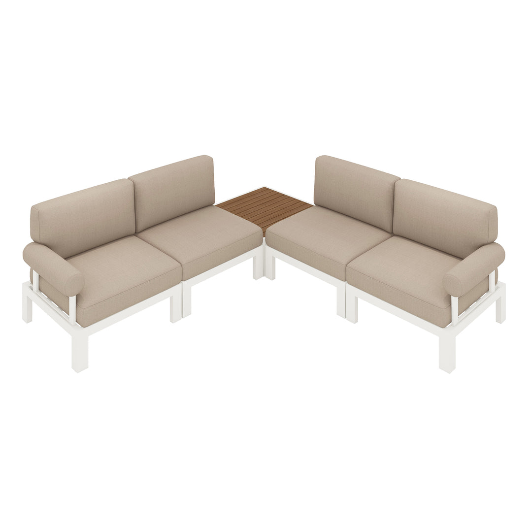 Flexion Home Newport 5‑Piece Outdoor L‑Shaped Sectional Conversation Set - FlexionHome