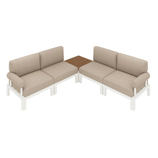 Flexion Home Newport 5‑Piece Outdoor L‑Shaped Sectional Conversation Set - FlexionHome