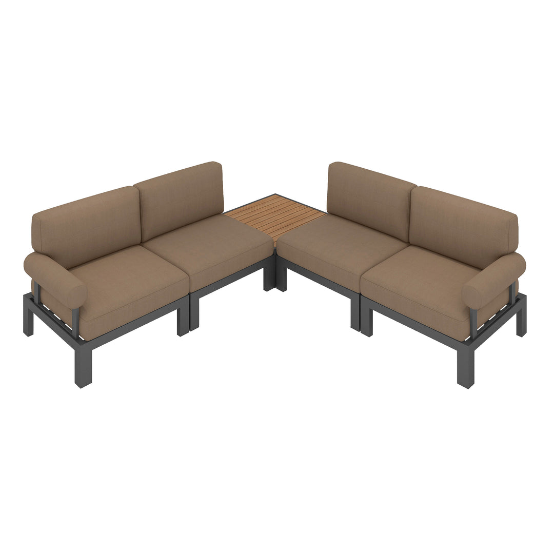 Flexion Home Newport 5‑Piece Outdoor L‑Shaped Sectional Conversation Set - FlexionHome