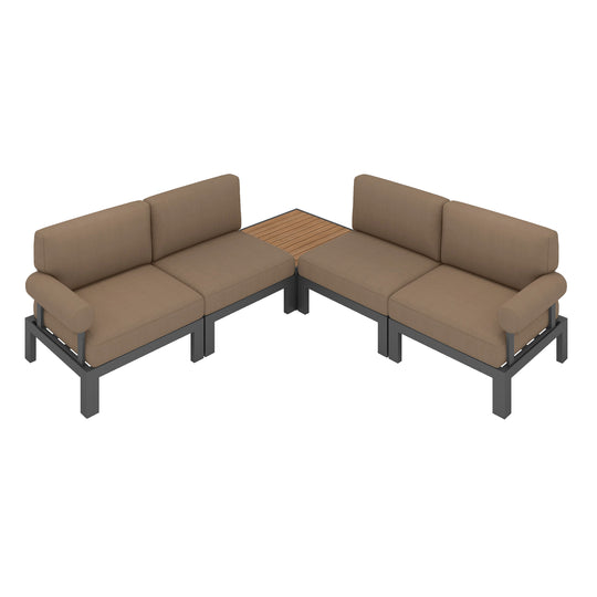 Flexion Home Newport 5‑Piece Outdoor L‑Shaped Sectional Conversation Set - FlexionHome