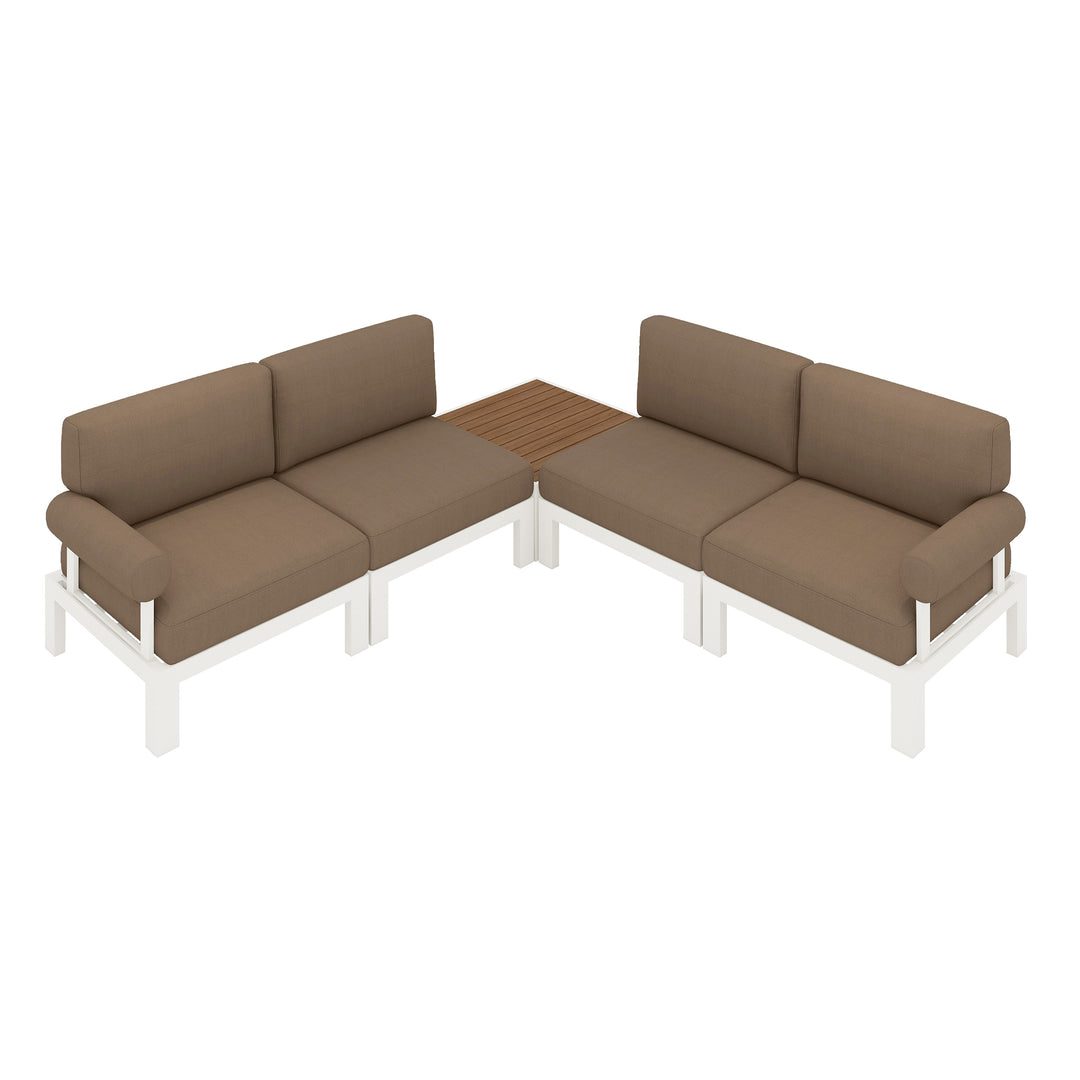 Flexion Home Newport 5‑Piece Outdoor L‑Shaped Sectional Conversation Set - FlexionHome