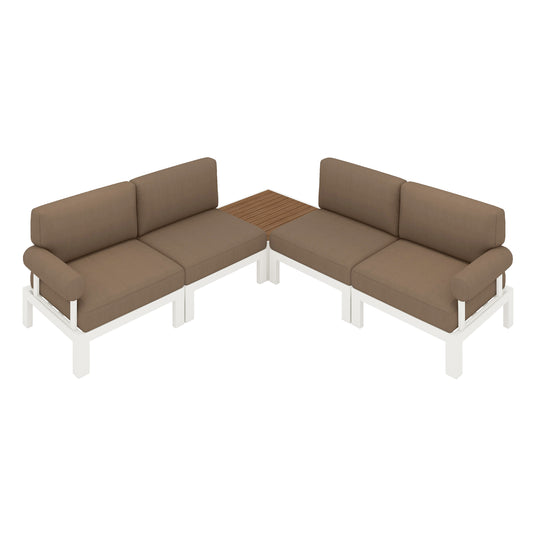 Flexion Home Newport 5‑Piece Outdoor L‑Shaped Sectional Conversation Set - FlexionHome