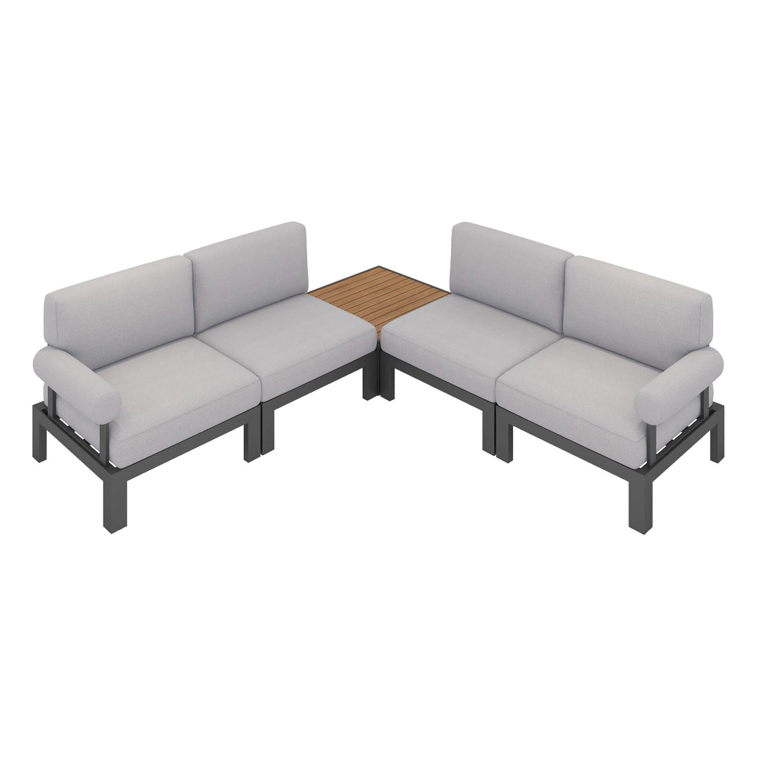 Flexion Home Newport 5‑Piece Outdoor L‑Shaped Sectional Conversation Set - FlexionHome