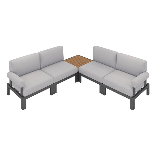 Flexion Home Newport 5‑Piece Outdoor L‑Shaped Sectional Conversation Set - FlexionHome