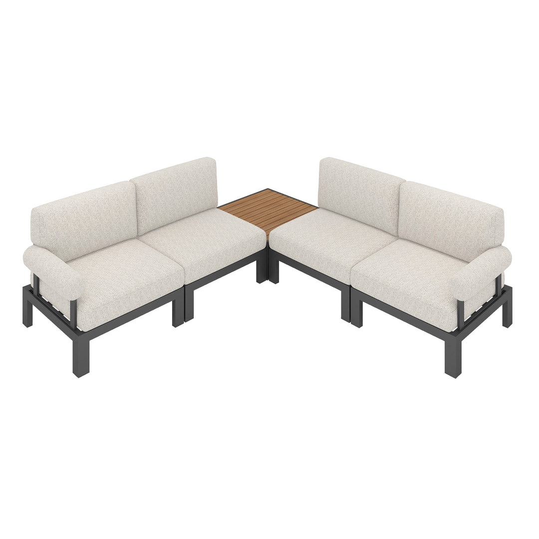 Flexion Home Newport 5‑Piece Outdoor L‑Shaped Sectional Conversation Set - FlexionHome
