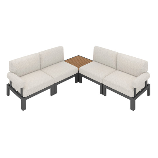 Flexion Home Newport 5‑Piece Outdoor L‑Shaped Sectional Conversation Set - FlexionHome