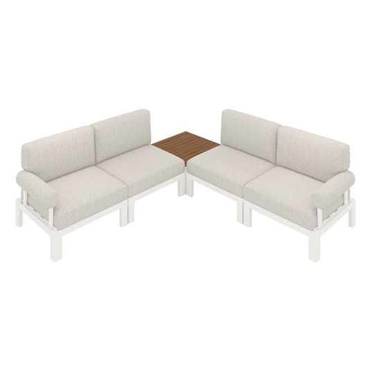 Flexion Home Newport 5‑Piece Outdoor L‑Shaped Sectional Conversation Set - FlexionHome