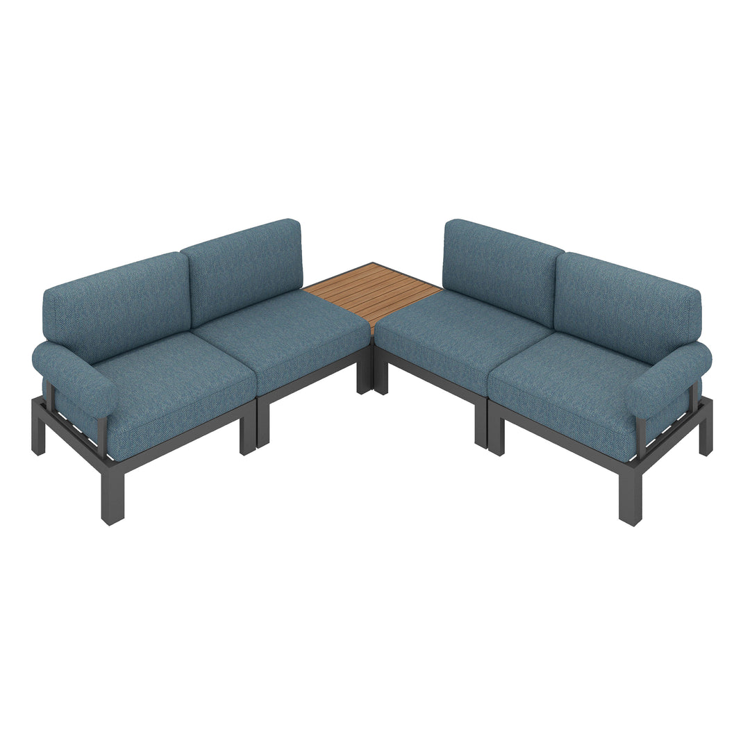 Flexion Home Newport 5‑Piece Outdoor L‑Shaped Sectional Conversation Set - FlexionHome