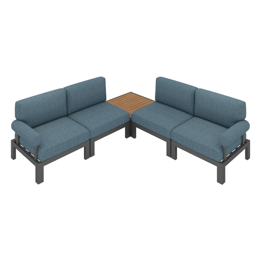 Flexion Home Newport 5‑Piece Outdoor L‑Shaped Sectional Conversation Set - FlexionHome