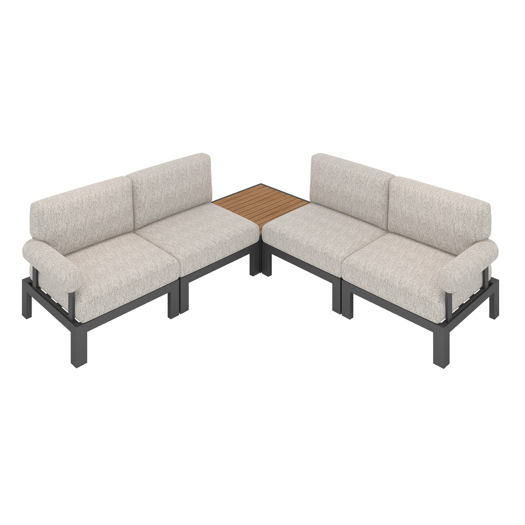 Flexion Home Newport 5‑Piece Outdoor L‑Shaped Sectional Conversation Set - FlexionHome