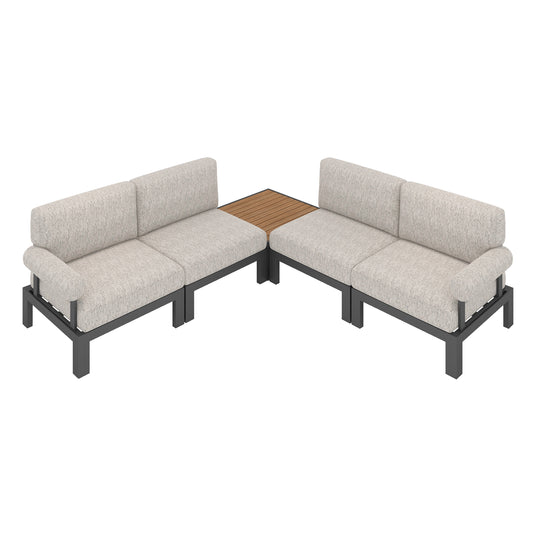 Flexion Home Newport 5‑Piece Outdoor L‑Shaped Sectional Conversation Set - FlexionHome