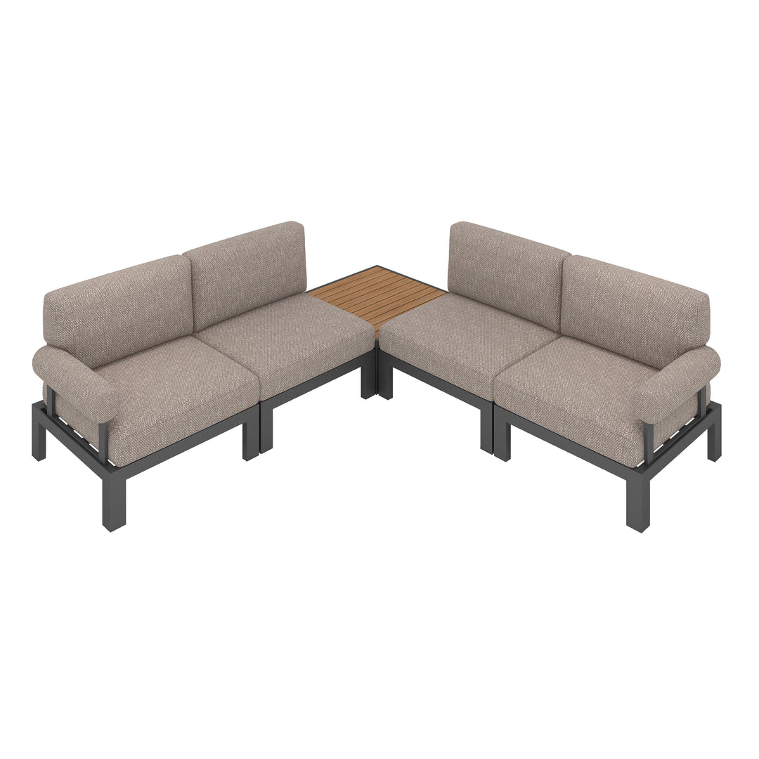 Flexion Home Newport 5‑Piece Outdoor L‑Shaped Sectional Conversation Set - FlexionHome