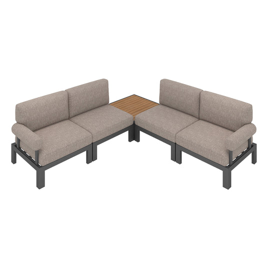 Flexion Home Newport 5‑Piece Outdoor L‑Shaped Sectional Conversation Set - FlexionHome