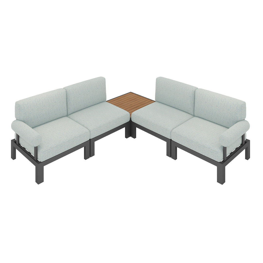 Flexion Home Newport 5‑Piece Outdoor L‑Shaped Sectional Conversation Set - FlexionHome