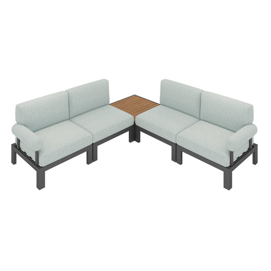 Flexion Home Newport 5‑Piece Outdoor L‑Shaped Sectional Conversation Set - FlexionHome
