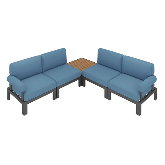 Flexion Home Newport 5‑Piece Outdoor L‑Shaped Sectional Conversation Set - FlexionHome