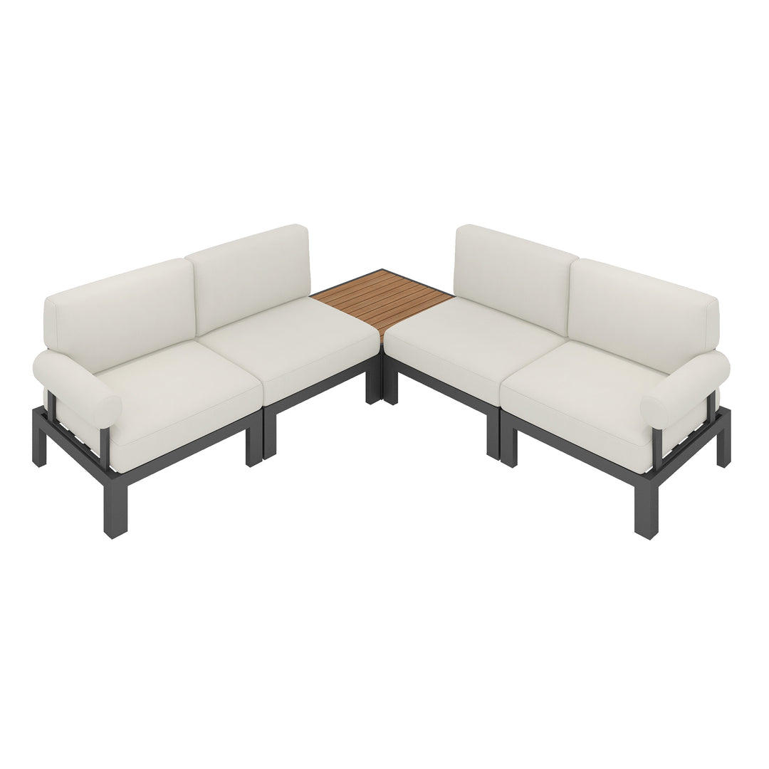 Flexion Home Newport 5‑Piece Outdoor L‑Shaped Sectional Conversation Set - FlexionHome