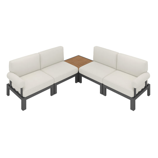 Flexion Home Newport 5‑Piece Outdoor L‑Shaped Sectional Conversation Set - FlexionHome