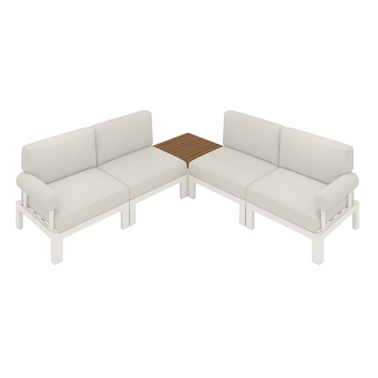 Flexion Home Newport 5‑Piece Outdoor L‑Shaped Sectional Conversation Set - FlexionHome