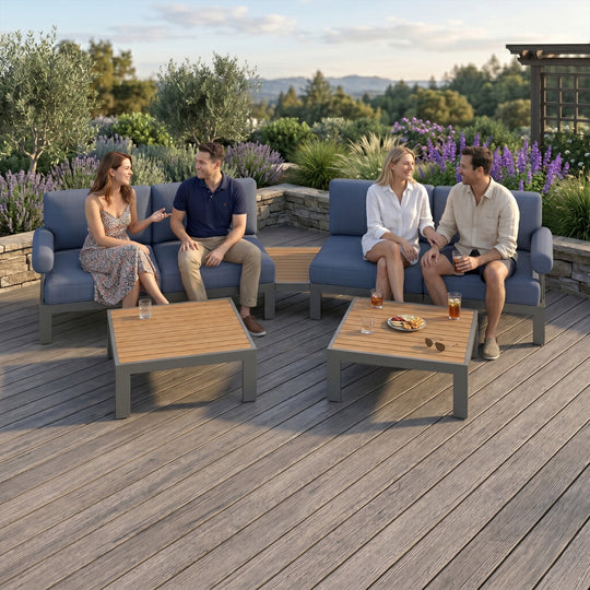 Flexion Home Newport 7‑Piece Outdoor Modular Angled Conversation Set - FlexionHome
