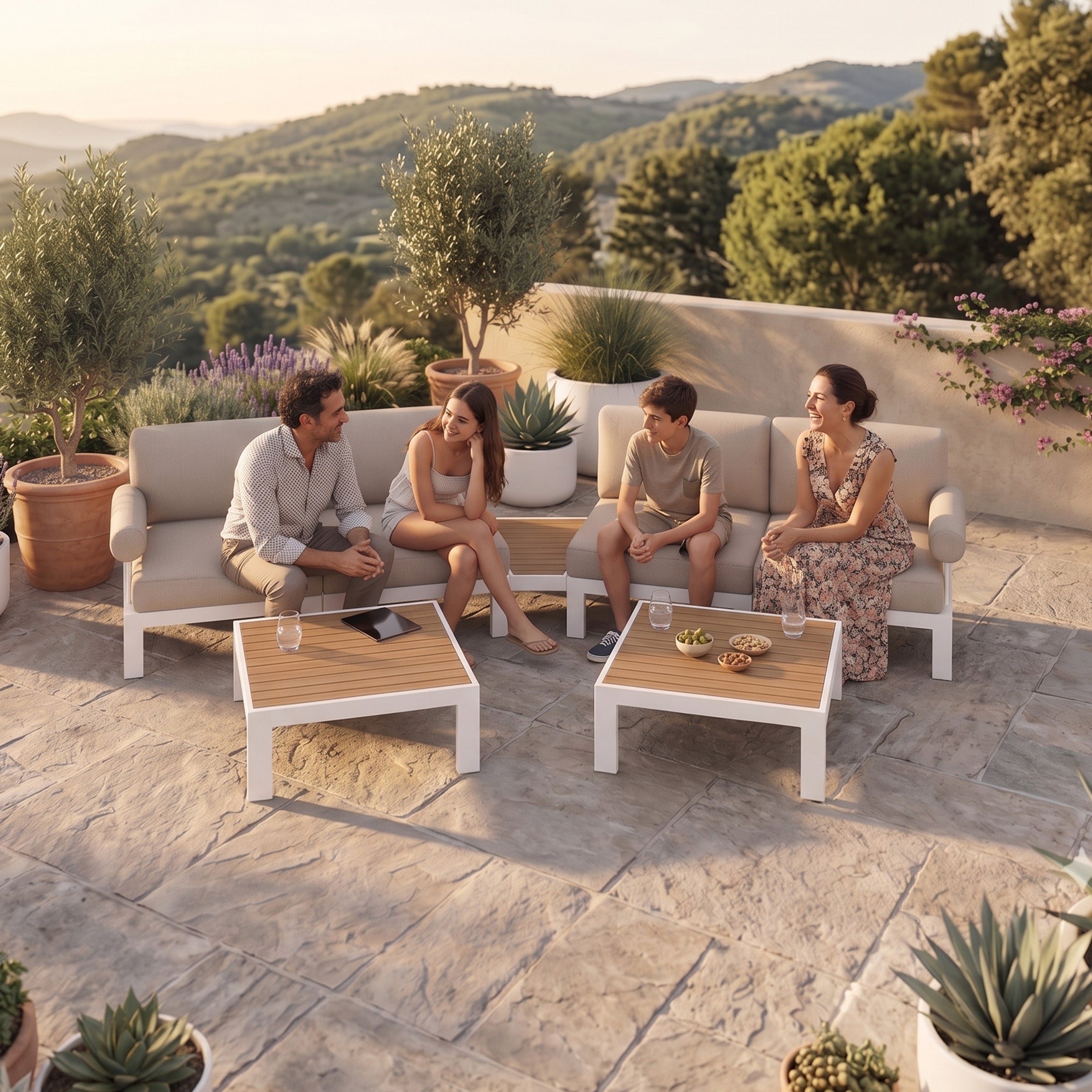 Flexion Home Newport 7‑Piece Outdoor Modular Angled Conversation Set - FlexionHome