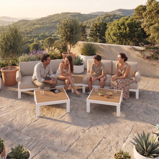 Flexion Home Newport 7‑Piece Outdoor Modular Angled Conversation Set - FlexionHome