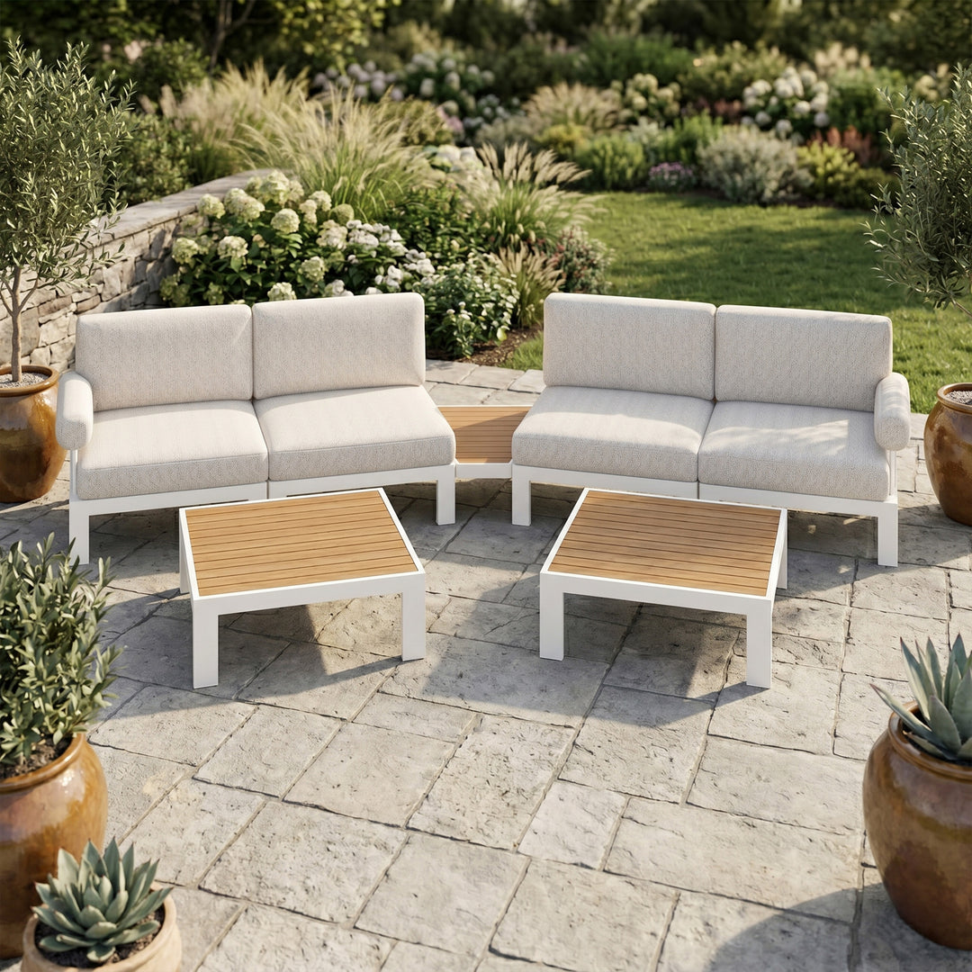 Flexion Home Newport 7‑Piece Outdoor Modular Angled Conversation Set - FlexionHome