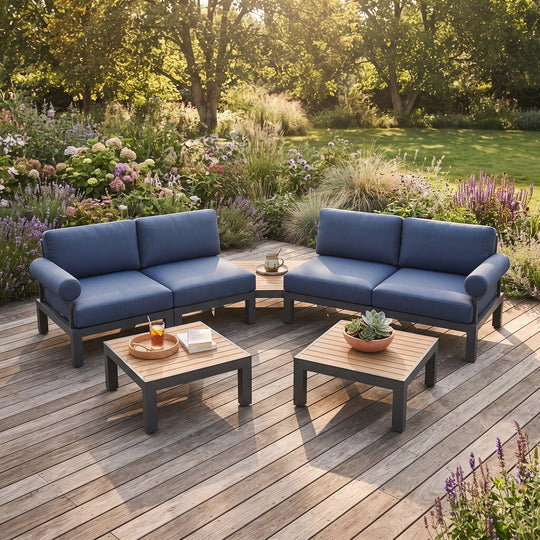 Flexion Home Newport 7‑Piece Outdoor Modular Angled Conversation Set - FlexionHome