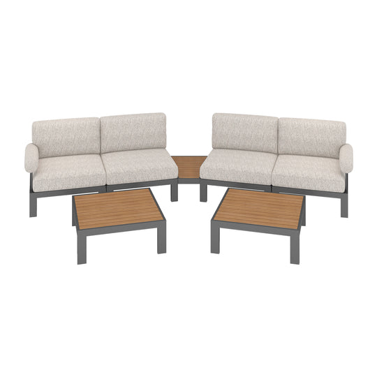 Flexion Home Newport 7‑Piece Outdoor Modular Angled Conversation Set - FlexionHome