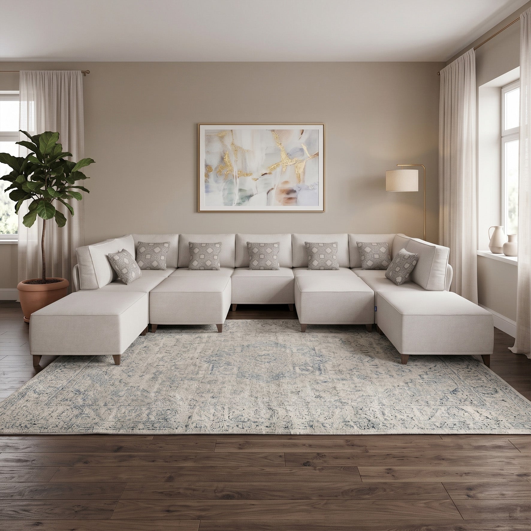 Flexion 11-Piece Movie Night Lounge – Ultra-Oversized Pit Sectional with Washable Slipcovers - FlexionHome