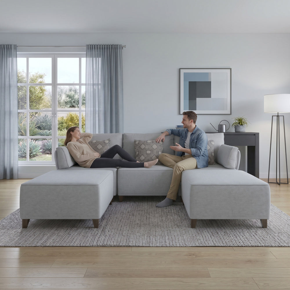 Flexion 5-Piece Double Chaise Sectional – Premium Modular Sofa with Washable Slipcovers - FlexionHome