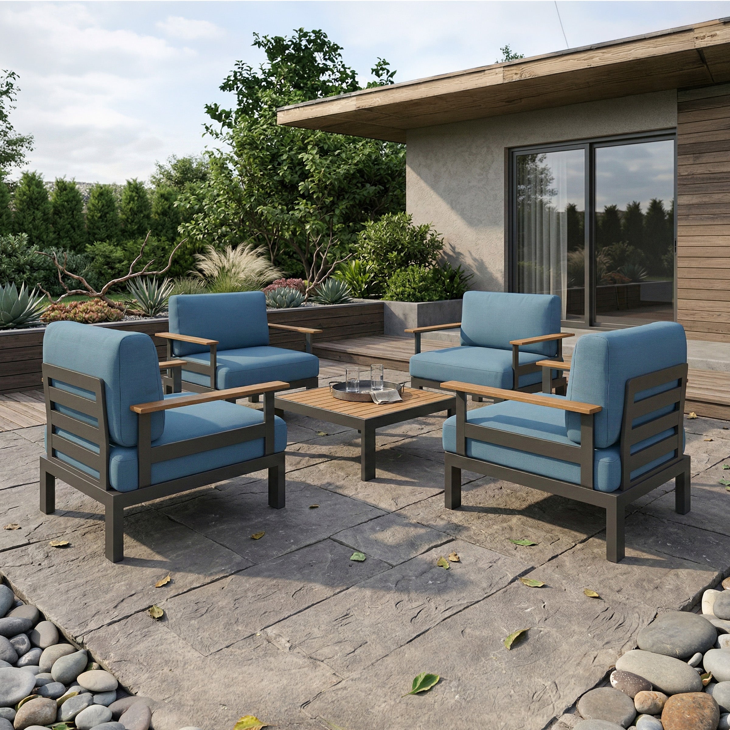 Newport 5‑Piece Chat Group with ChromWood™ Coffee Table - FlexionHome